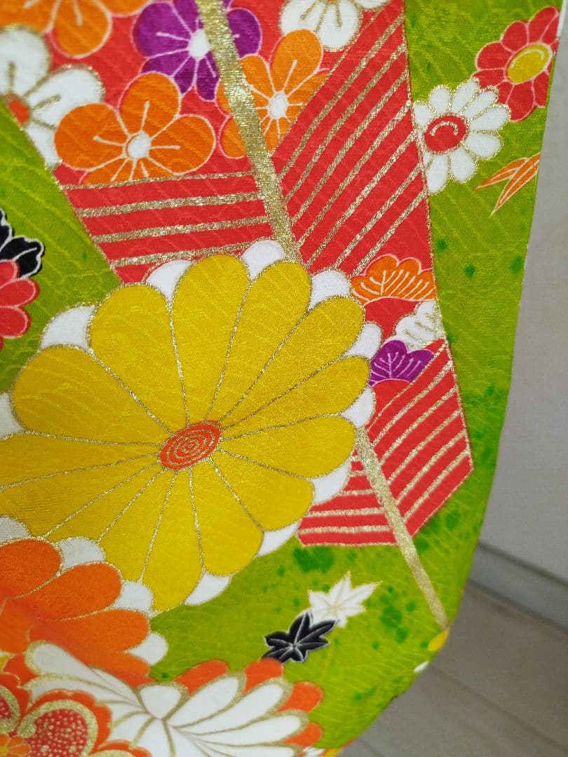 アンティーク黄緑の着物と帯セット