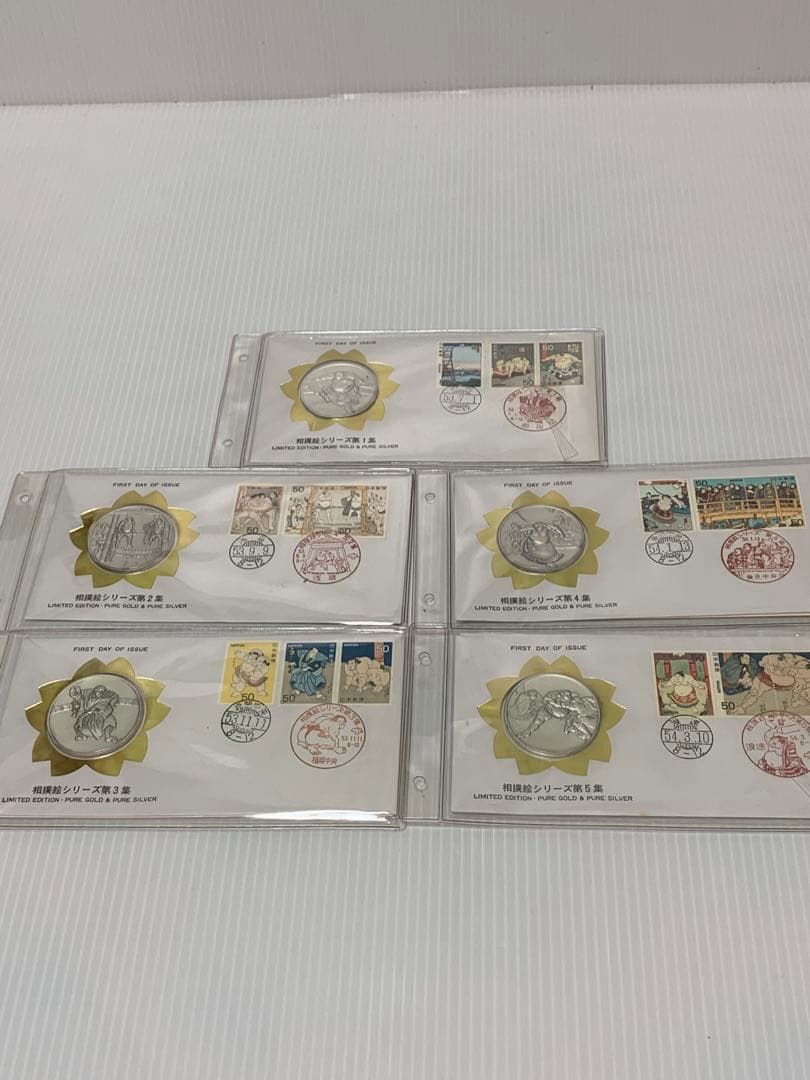 初日カバーメダルコレクション　相撲絵シリーズ全5点　純銀(999.9) 認定証付