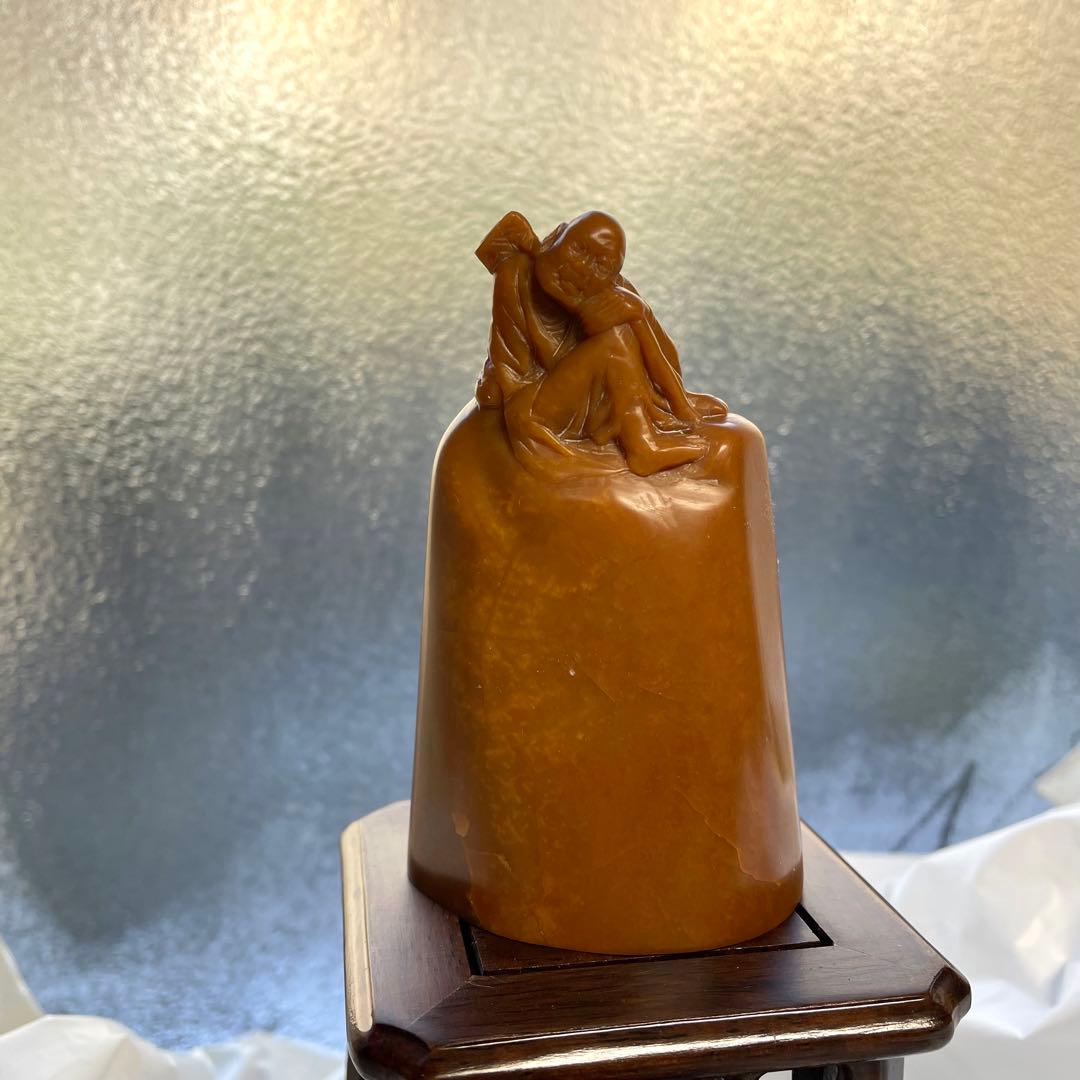 印材　石材　寿山石　文房四宝　中国　天然石　人物　黄石　老人　遊印　関防印　寿山