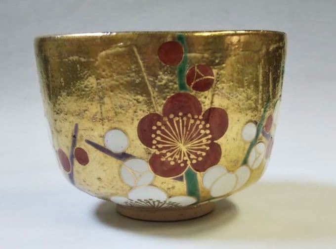 茶道具 茶碗 乾山 金泥 槍梅 杣山焼 南口閑粋 新品未使用