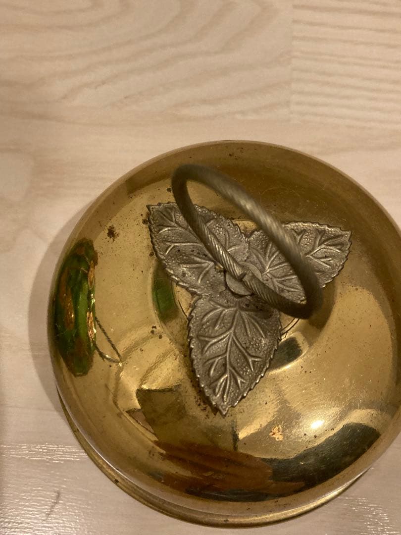 希少　ガラスオルゴール　真鍮キャンディ緑ゴールド　ガラスポット　ビンテージ寺田製