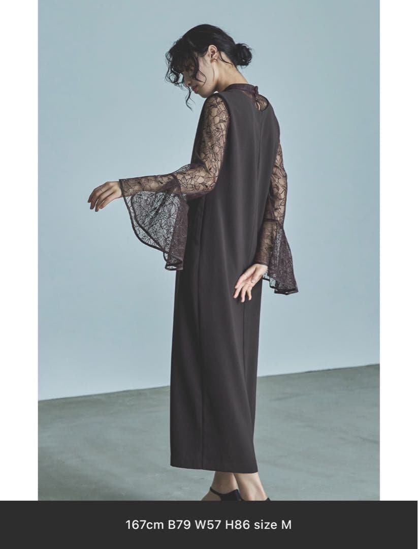 ベルスリーブスリットドレス パーティードレス