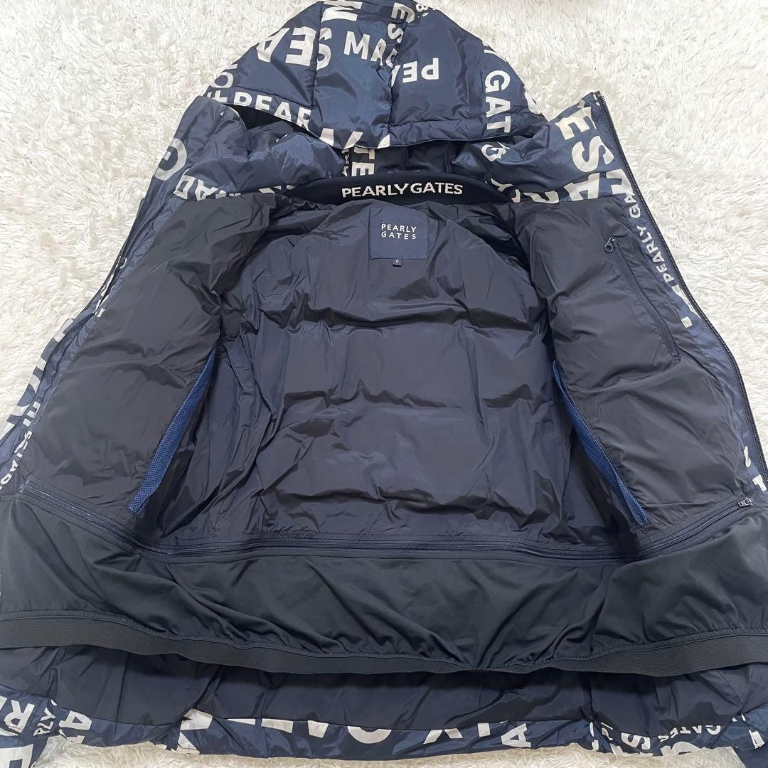 極美品 パーリーゲイツ ダウンジャケット 2way ロゴ総柄 0サイズ ネイビー