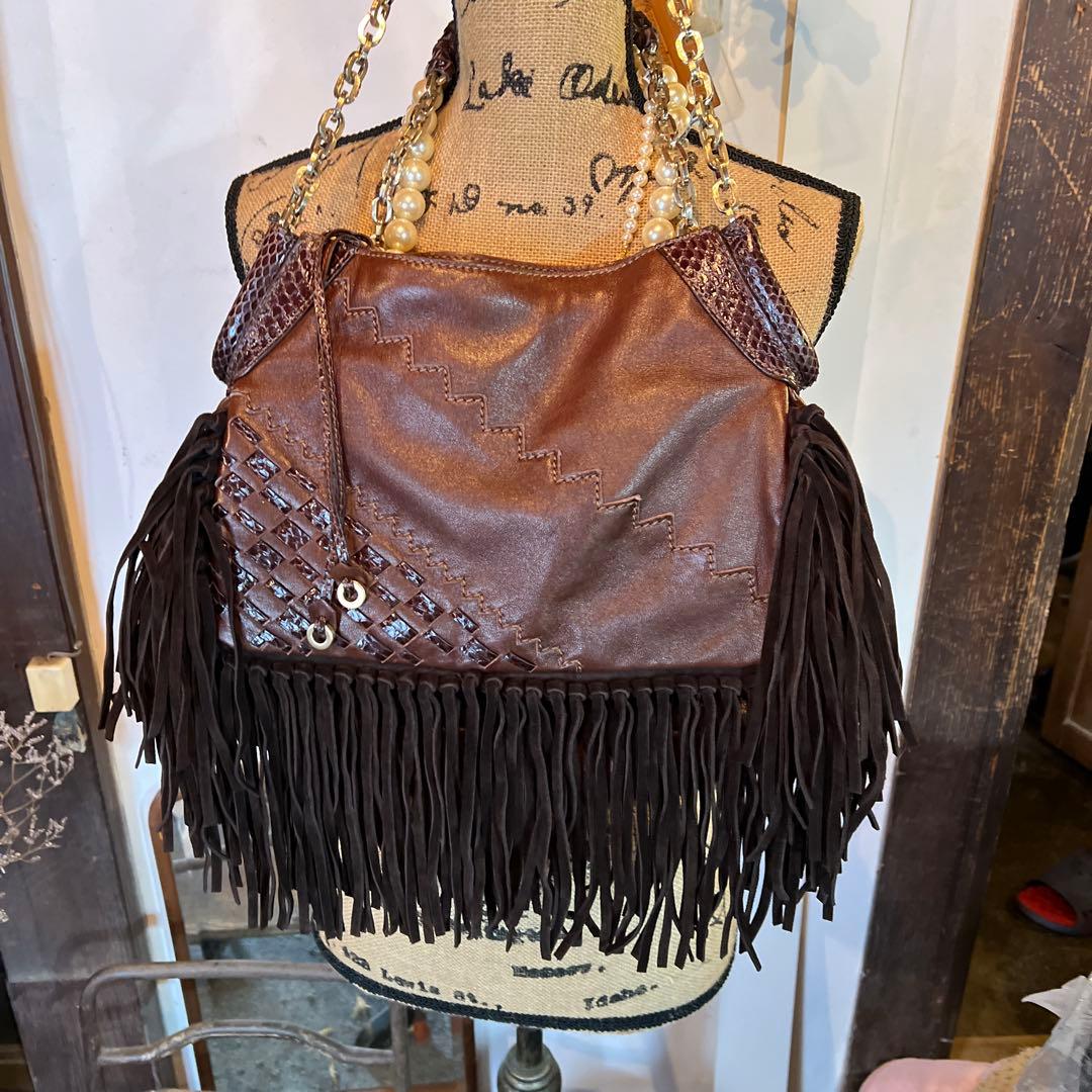 ジミーチュウ フリンジショルダーバック ブラウン