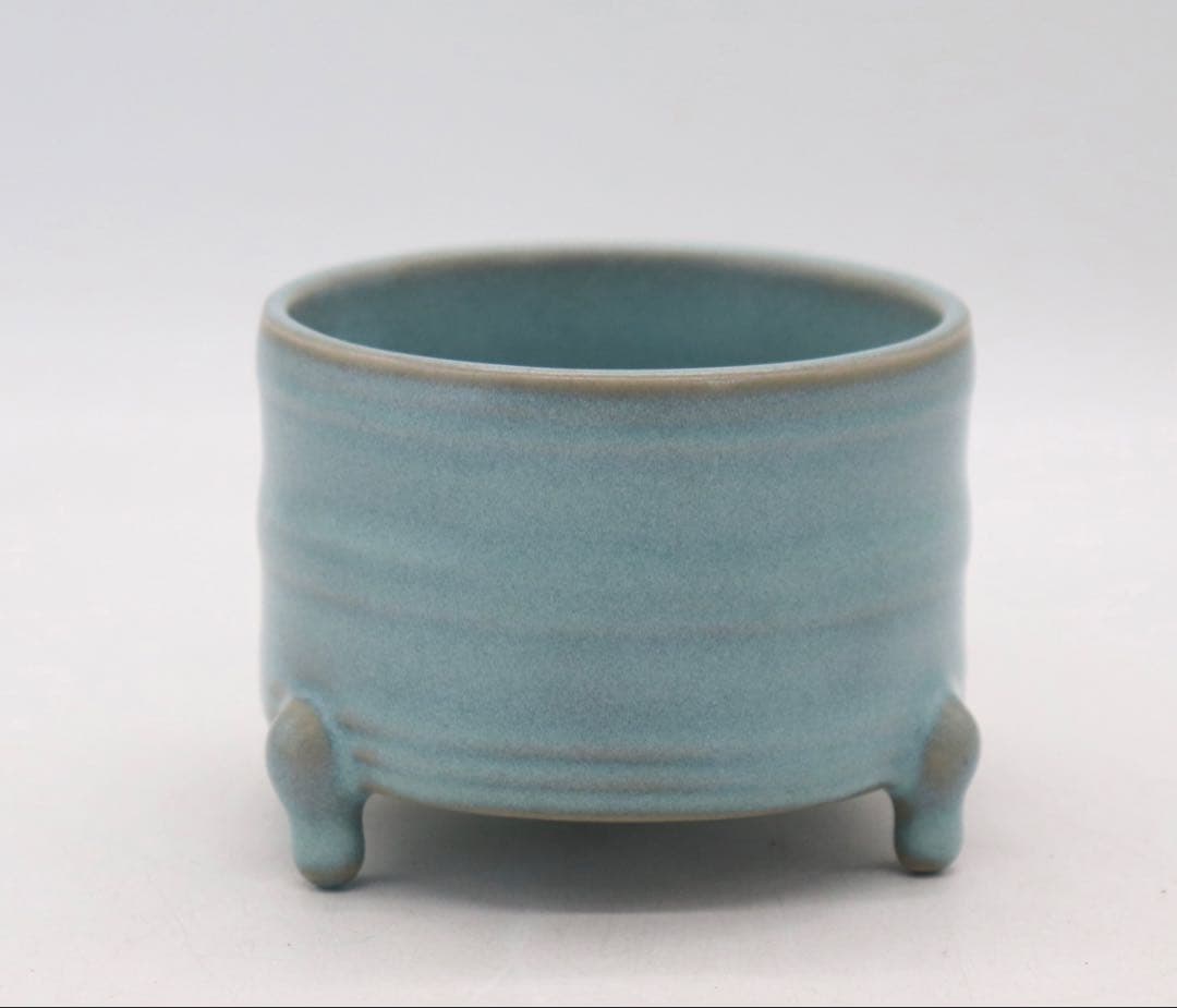 中国　鈞釉三足香炉　送料込み250622