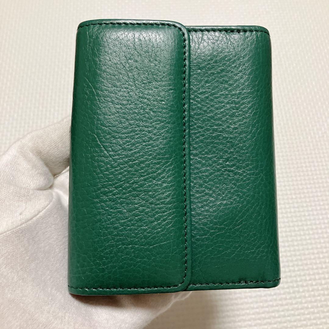 極美品HIROFU ヒロフ　〝H〟ロゴ　レザー二つ折り財布　センプレ　グリーン