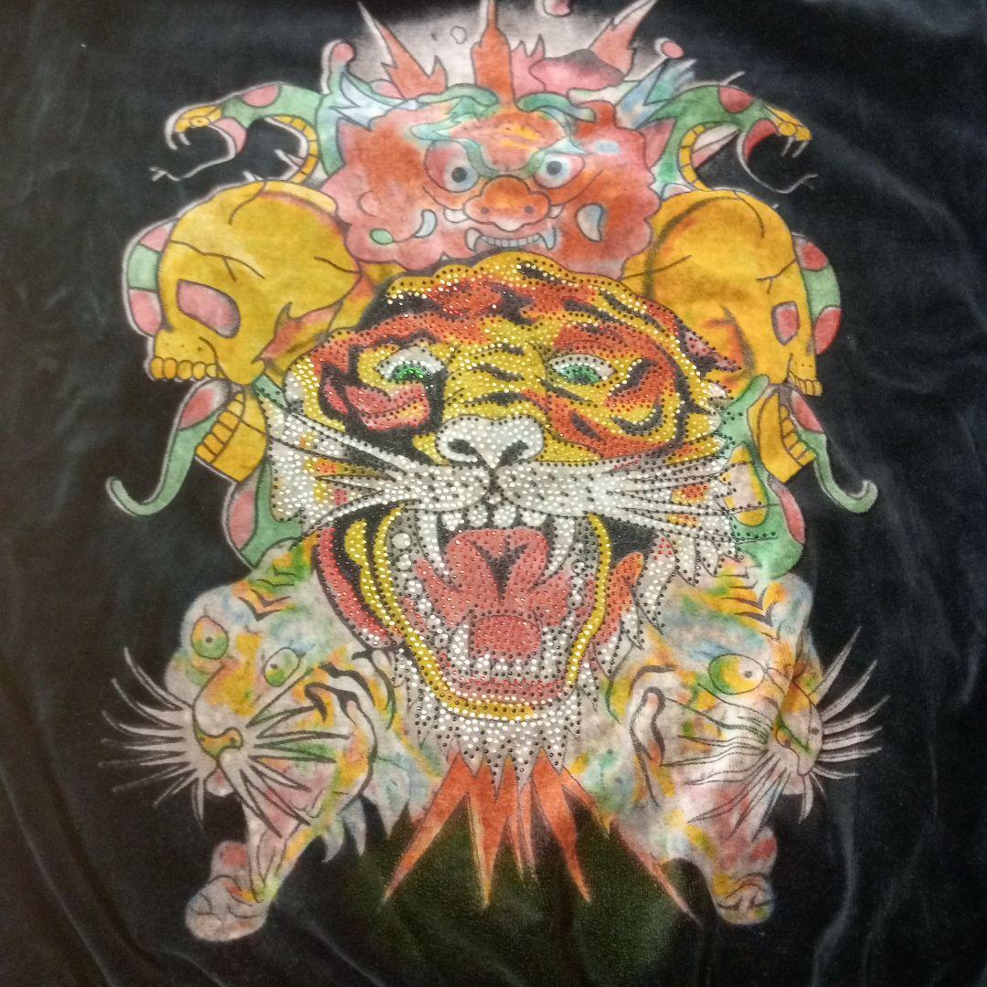 Don Ed Hardy ベロアパーカー XL 虎 黒 刺繍 ジップ メンズ