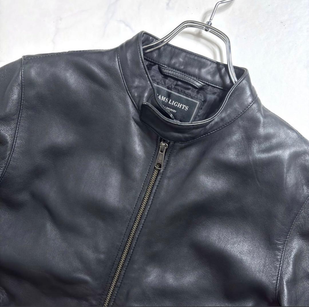 BEAMS シングルライダースジャケット●ラムレザー 本革 ブラック