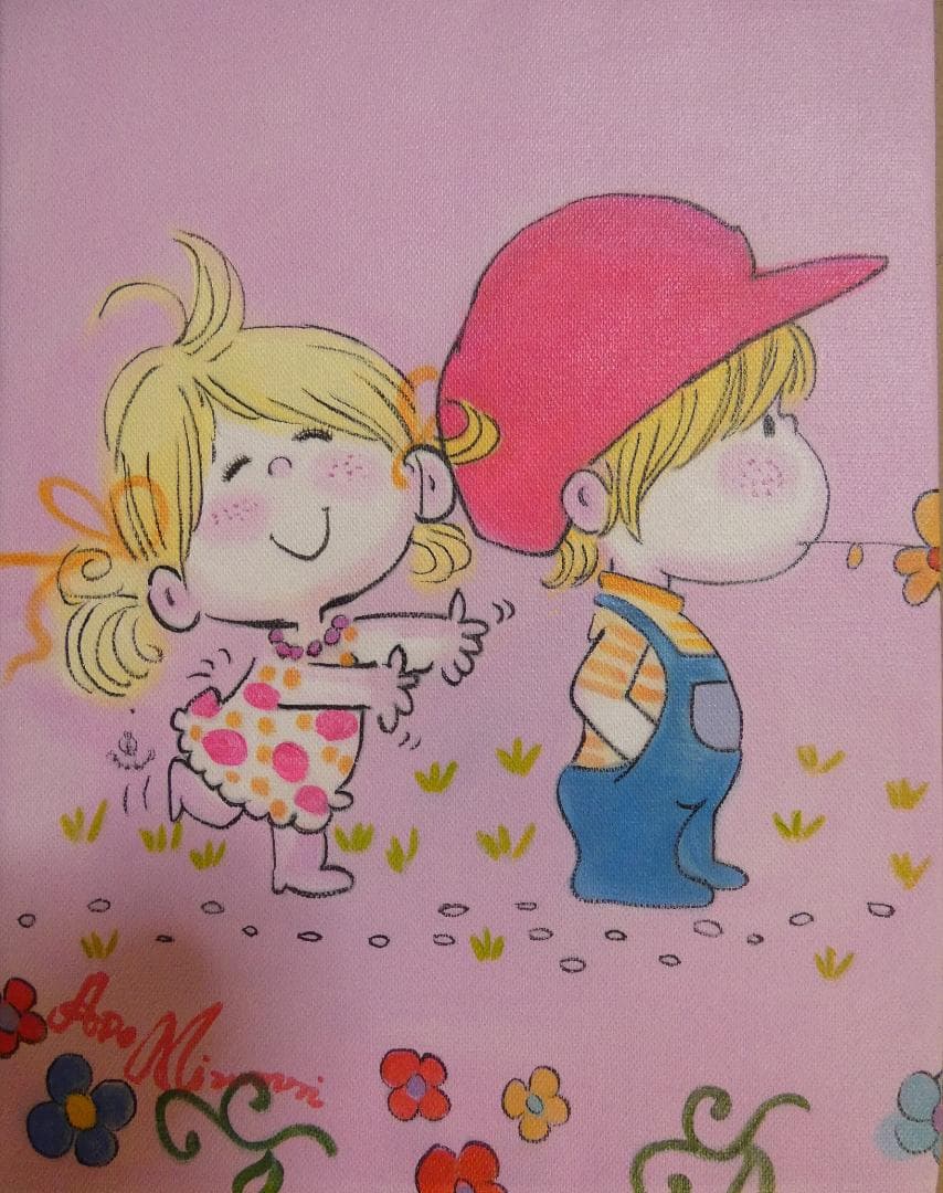 絵画 人物 　水森亞土「人物」 サインF6サイズ額装済み 肉筆手描き