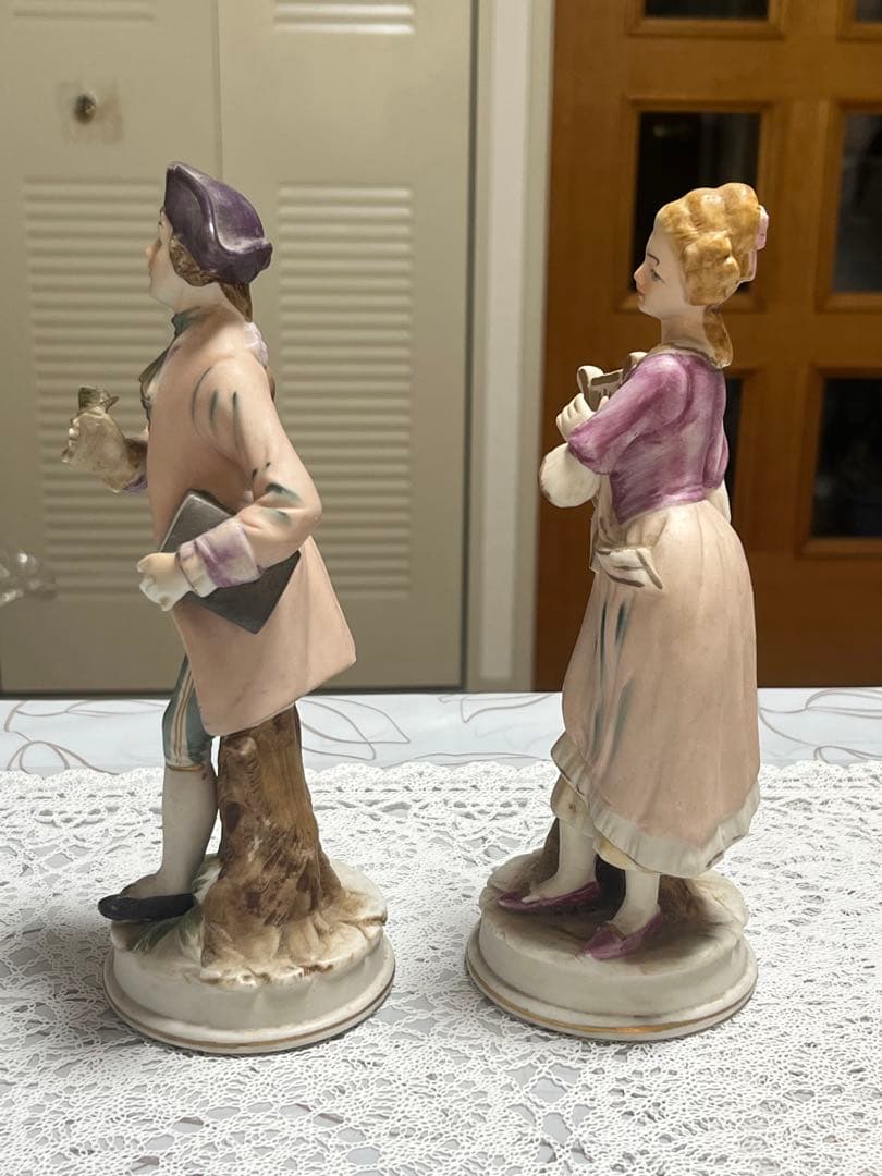ジノリ　アンティーク イタリア製 フィギュリン磁器人形2点セット
