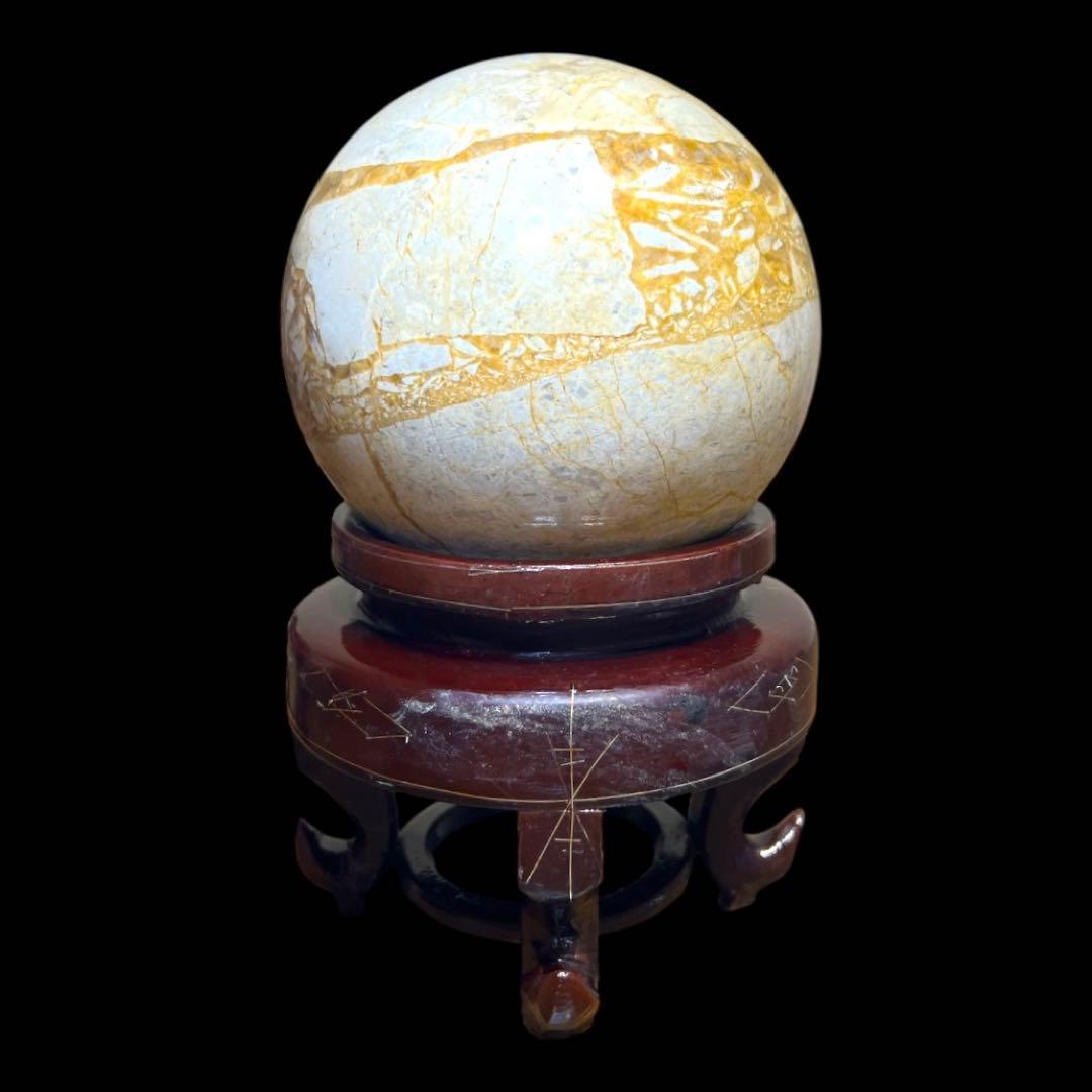 《希有&美石》 天然石 ジャスパー丸玉 木製台座付 パワーストーン