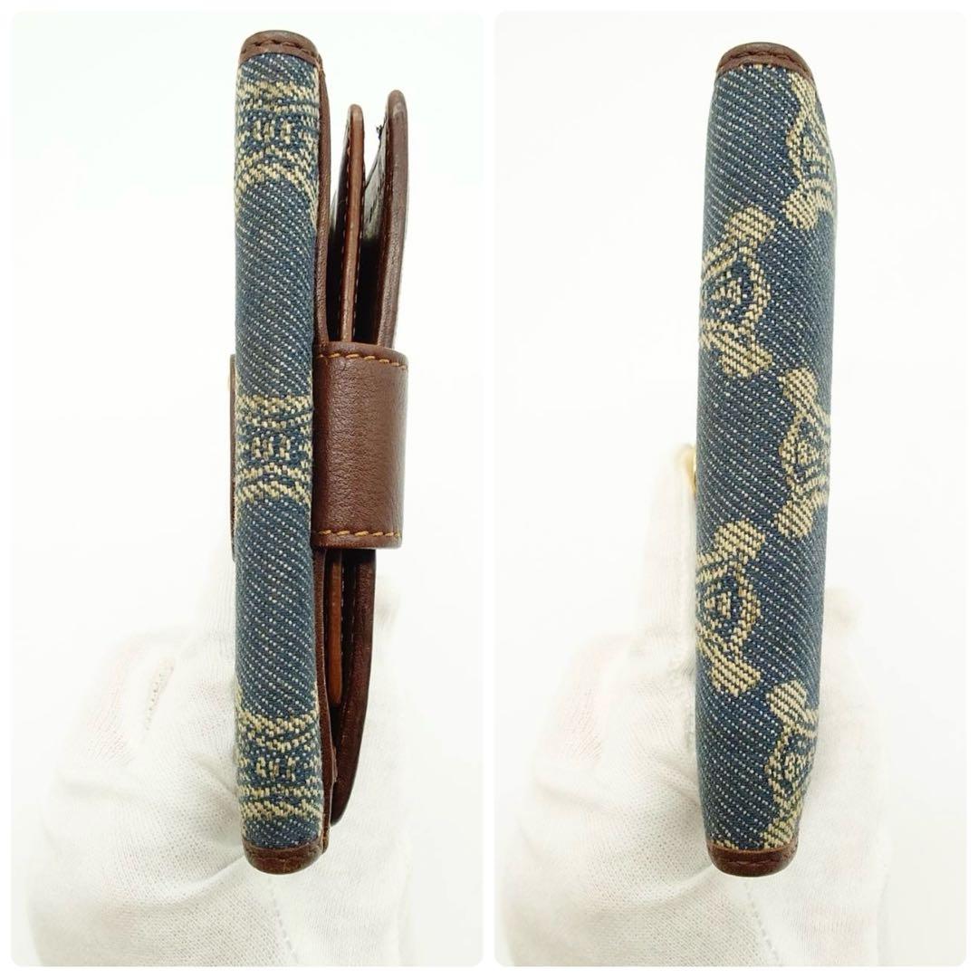 【美品】 セリーヌ 折り財布 トリオンフ マカダム柄 デニム レザー インディゴ