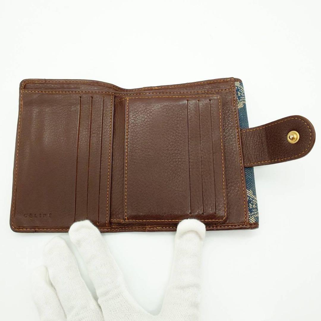 【美品】 セリーヌ 折り財布 トリオンフ マカダム柄 デニム レザー インディゴ