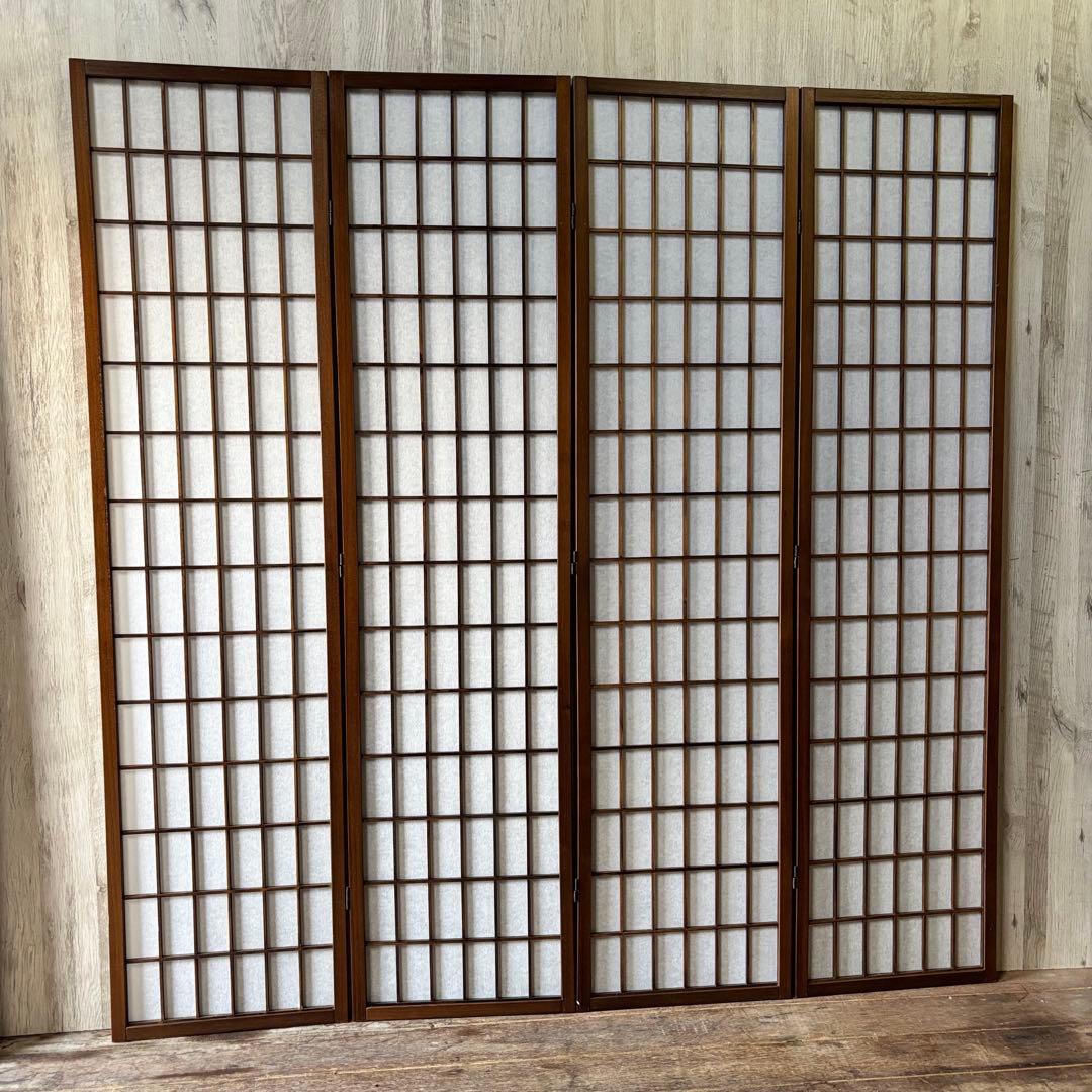 障子スクリーン 木製フレーム パーテーション 衝立 和風 2連+4連 目隠し