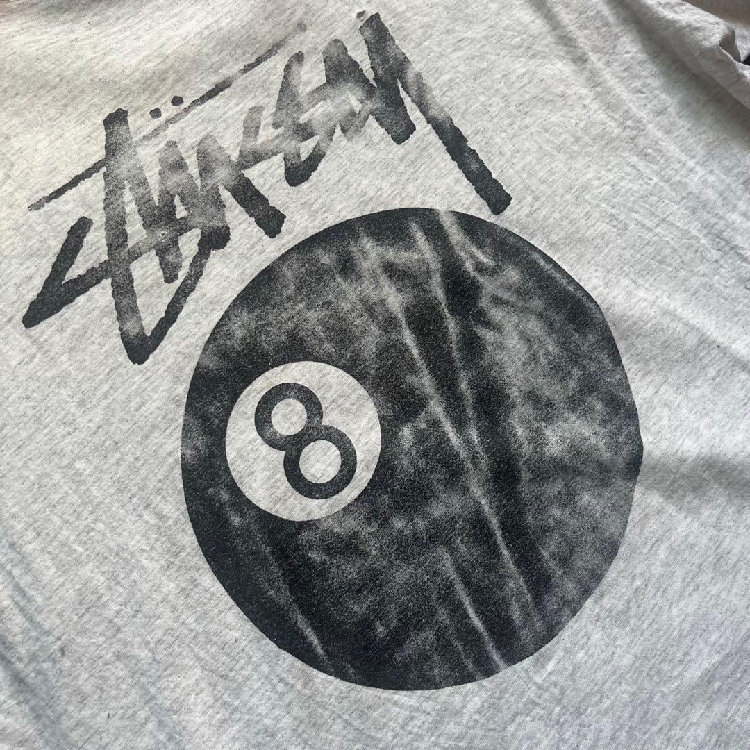 90s Stussy 8ボール シングルステッチ ボロ 杢グレー Lサイズ相当