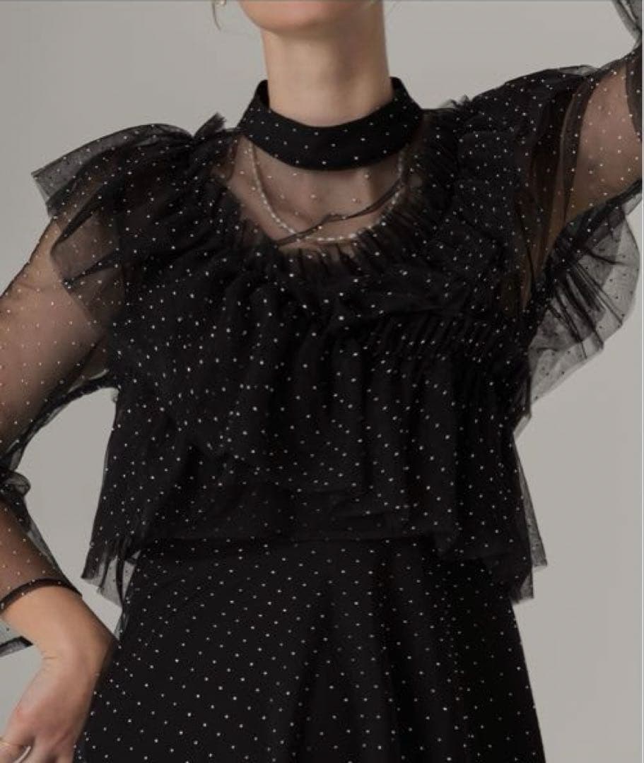 【Leja】2wayドットストーンギャザーチュールAラインドレス