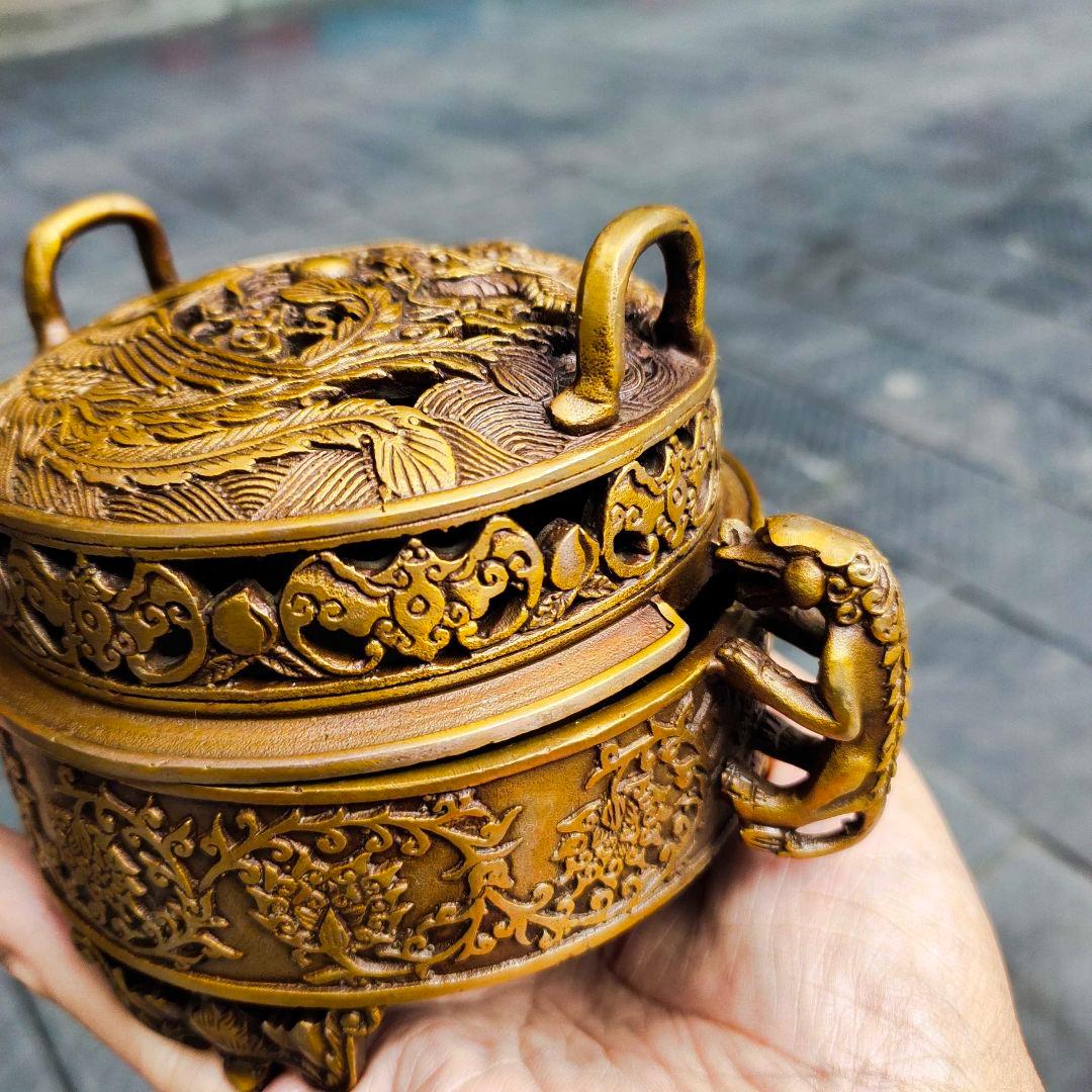 銅器 龍鳳薫香炉 美術品 置物