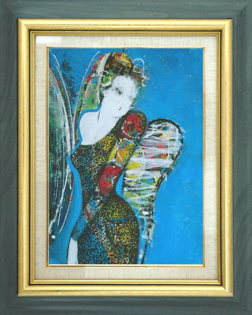 油絵 菅家令子 絵 絵画インテリア 額付(白) uF6-010511 人物 女性