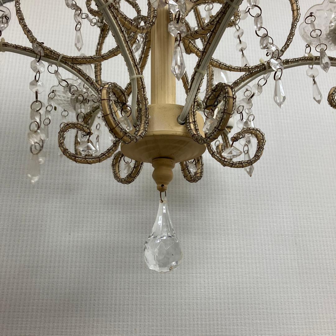 ガラス製 ホワイト シャンデリア 6灯 クリスタル ビーズ 装飾 ライト