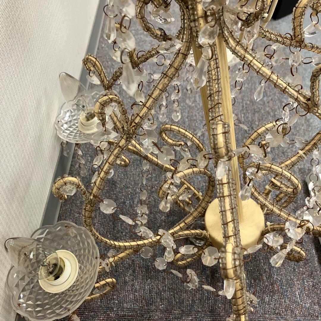 ガラス製 ホワイト シャンデリア 6灯 クリスタル ビーズ 装飾 ライト