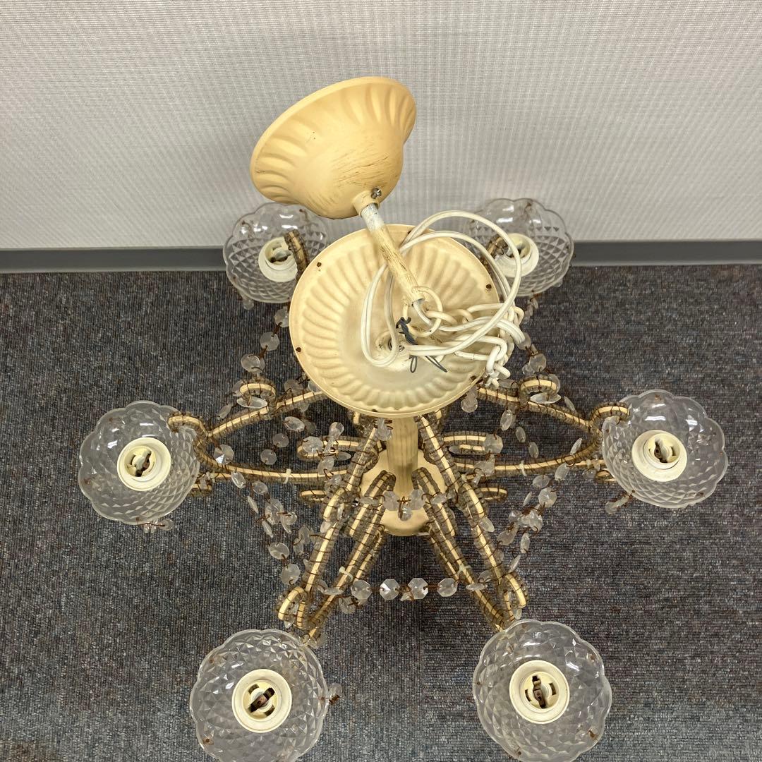 ガラス製 ホワイト シャンデリア 6灯 クリスタル ビーズ 装飾 ライト