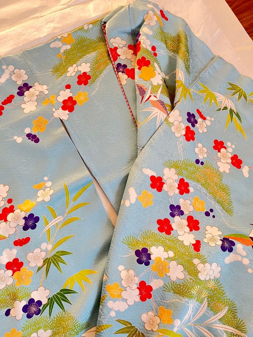 高島屋誂え　千總　四つ身　正絹　子供着物　比翼　刺繍　パールトーン加工　七五三