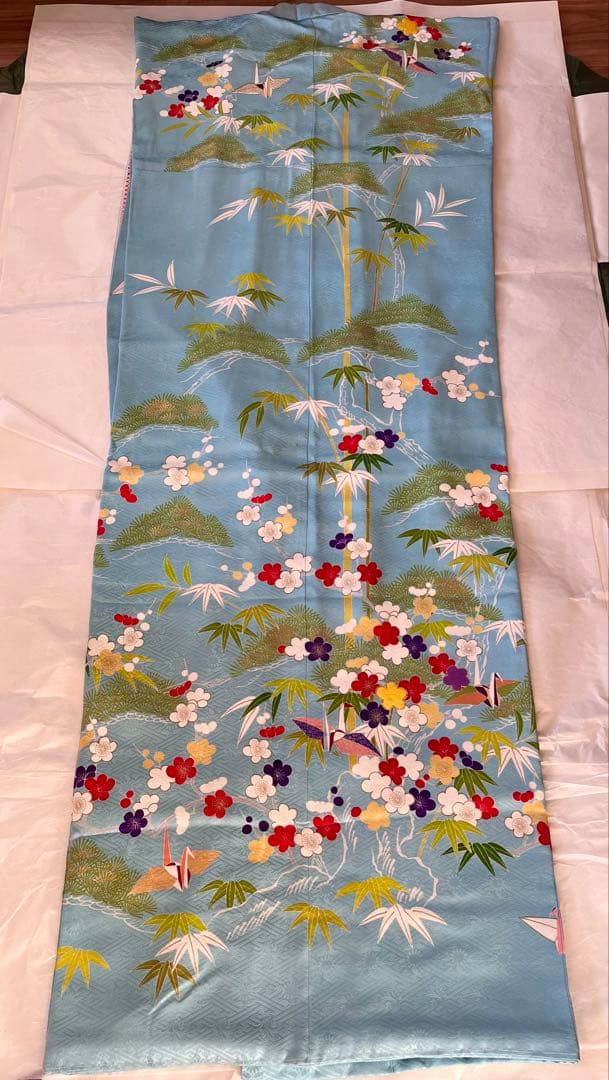 高島屋誂え　千總　四つ身　正絹　子供着物　比翼　刺繍　パールトーン加工　七五三