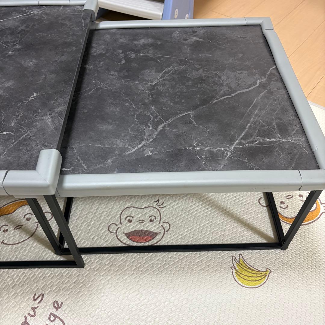 O*e様 LOWYA ローテーブル Sサイズ 大理石柄 ダークグレー/ブラック