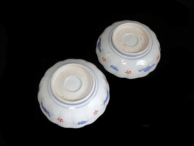 古伊万里　赤絵　草花紋に麒麟の図　膾皿　２客　D119AS-BVx