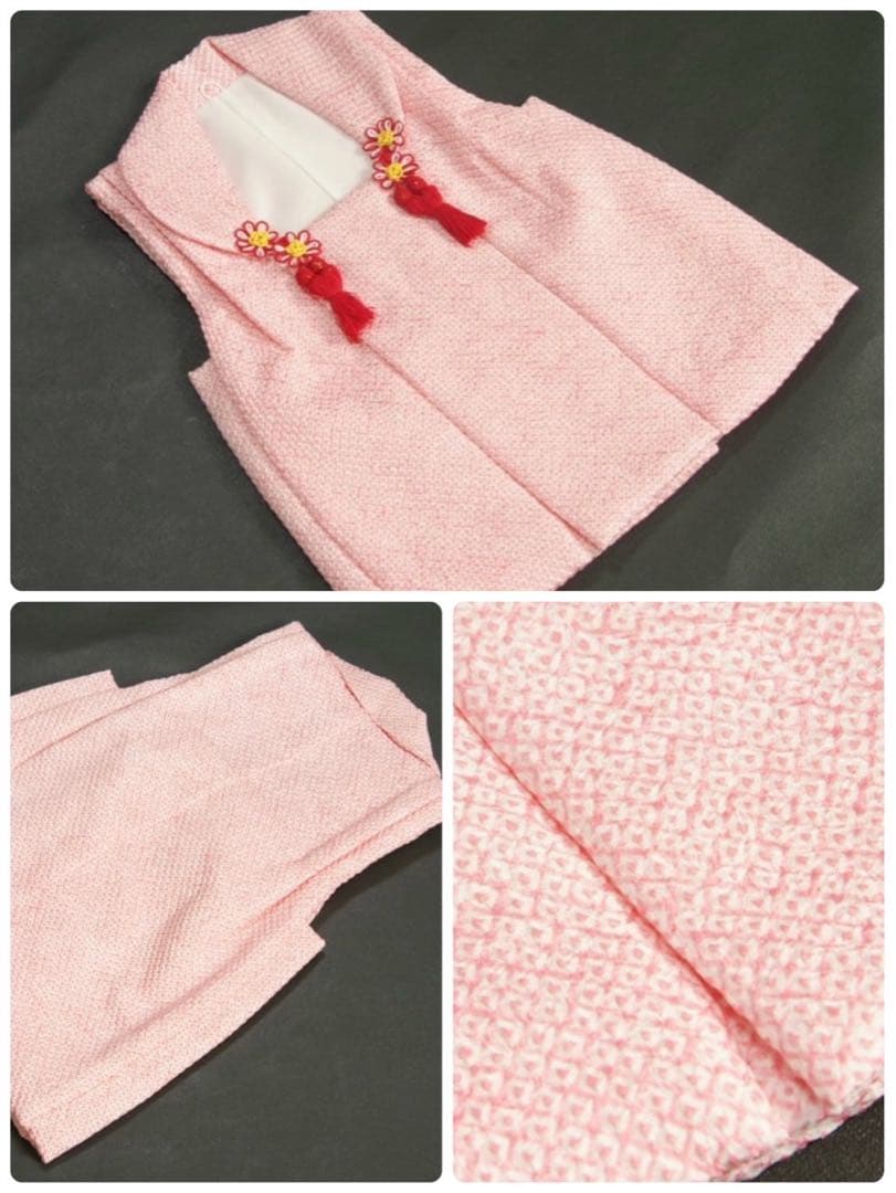 三歳　正絹鹿の子絞り 被布 草履 巾着 ３点セット