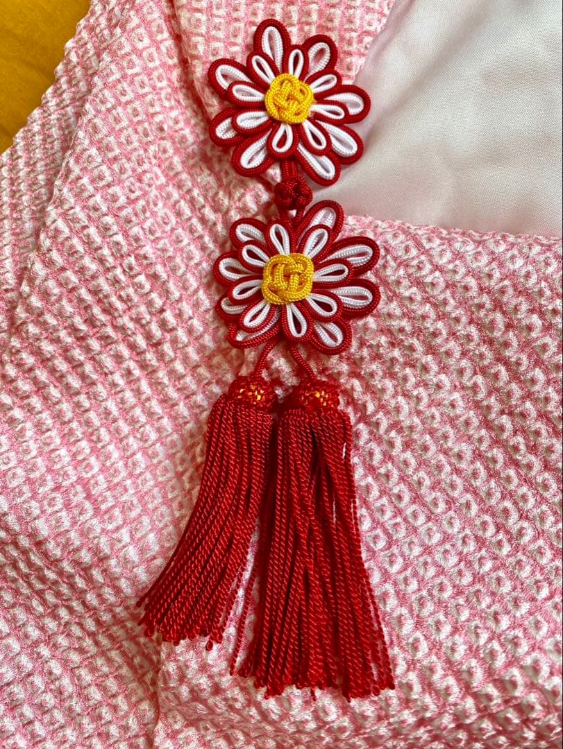 三歳　正絹鹿の子絞り 被布 草履 巾着 ３点セット