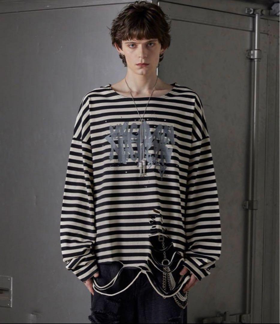 ち*ん様 【GRANCY】総柄ラインストーングラフィックロンT ボーダー