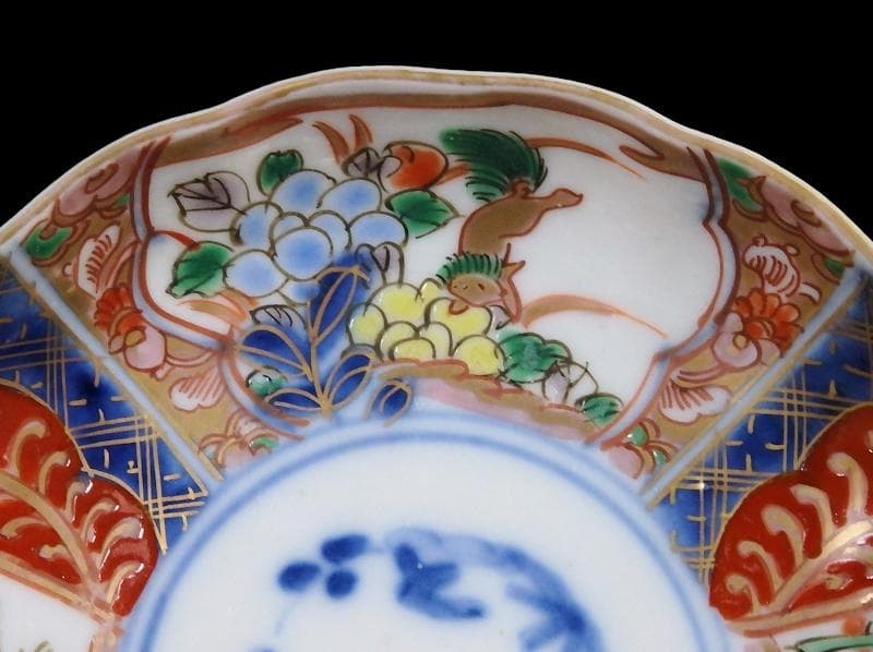 古伊万里　色絵　獅子に牡丹　梅に鶯の図　４寸皿　５枚　C233AS-fbsy