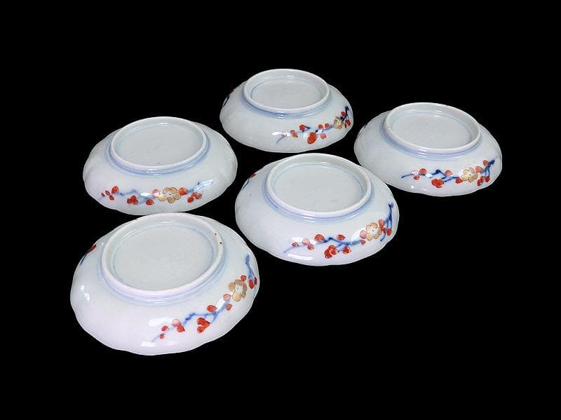 古伊万里　色絵　獅子に牡丹　梅に鶯の図　４寸皿　５枚　C233AS-fbsy