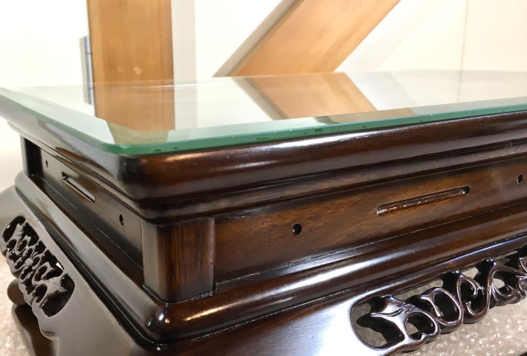 【勝峰作】花台 飾り台 螺鈿細工 金彩蒔絵 机 ガラス付属 ②