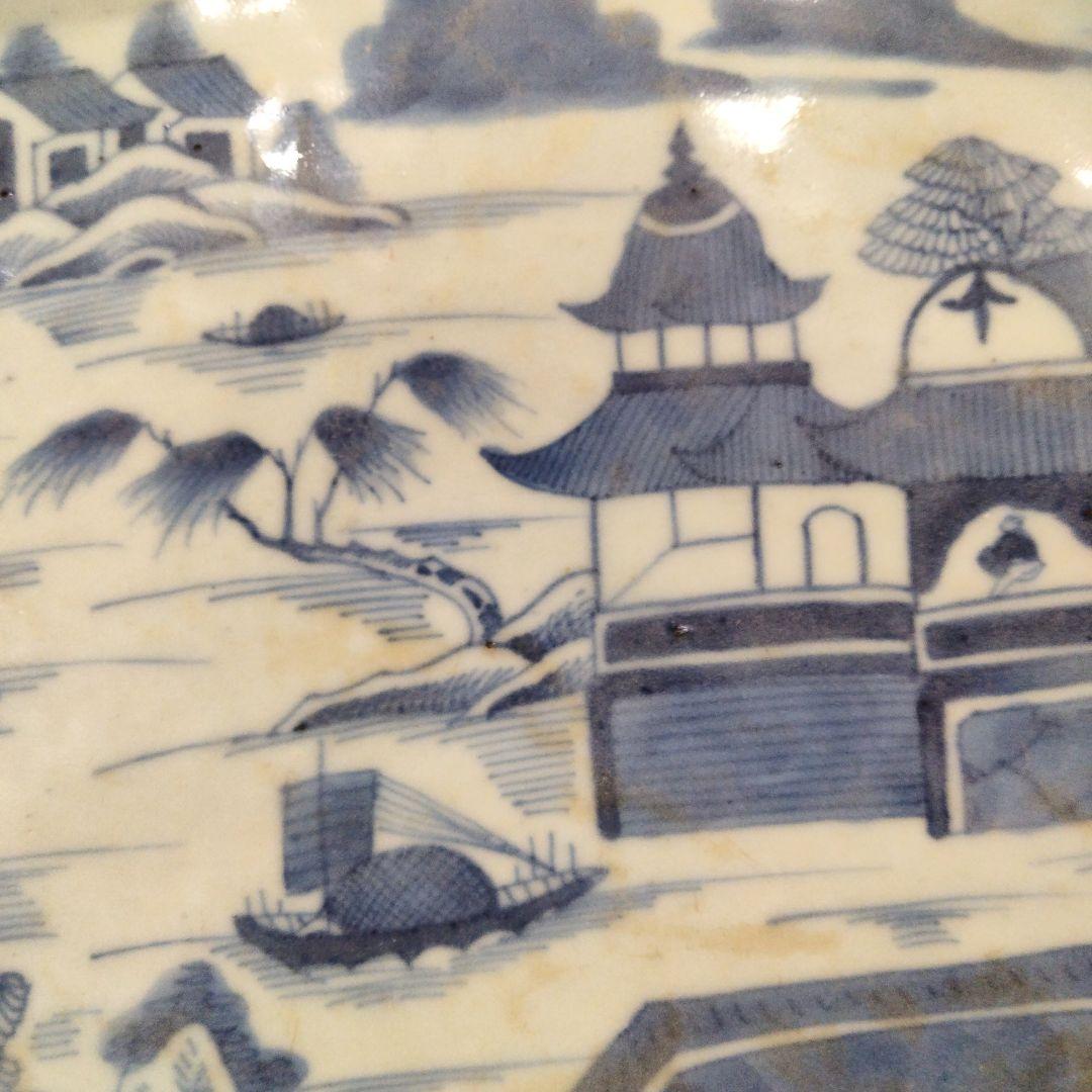 専用 m198 中国唐物 清朝古染付 新渡 南京山水風景図八角大皿