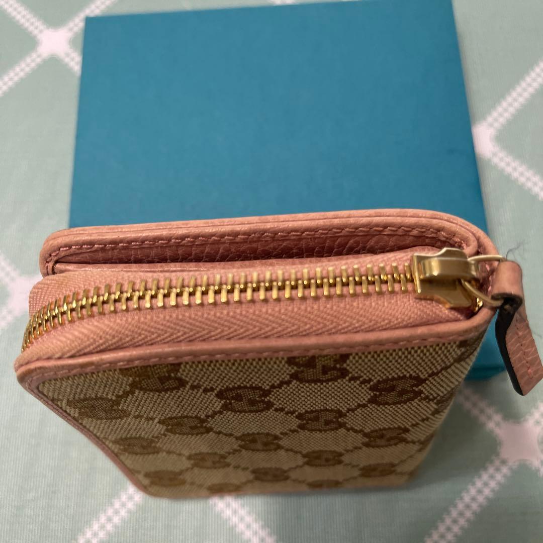 GUCCI GGキャンバス 二つ折り財布 ベージュ/ピンク