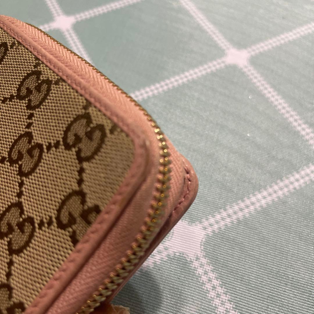 GUCCI GGキャンバス 二つ折り財布 ベージュ/ピンク