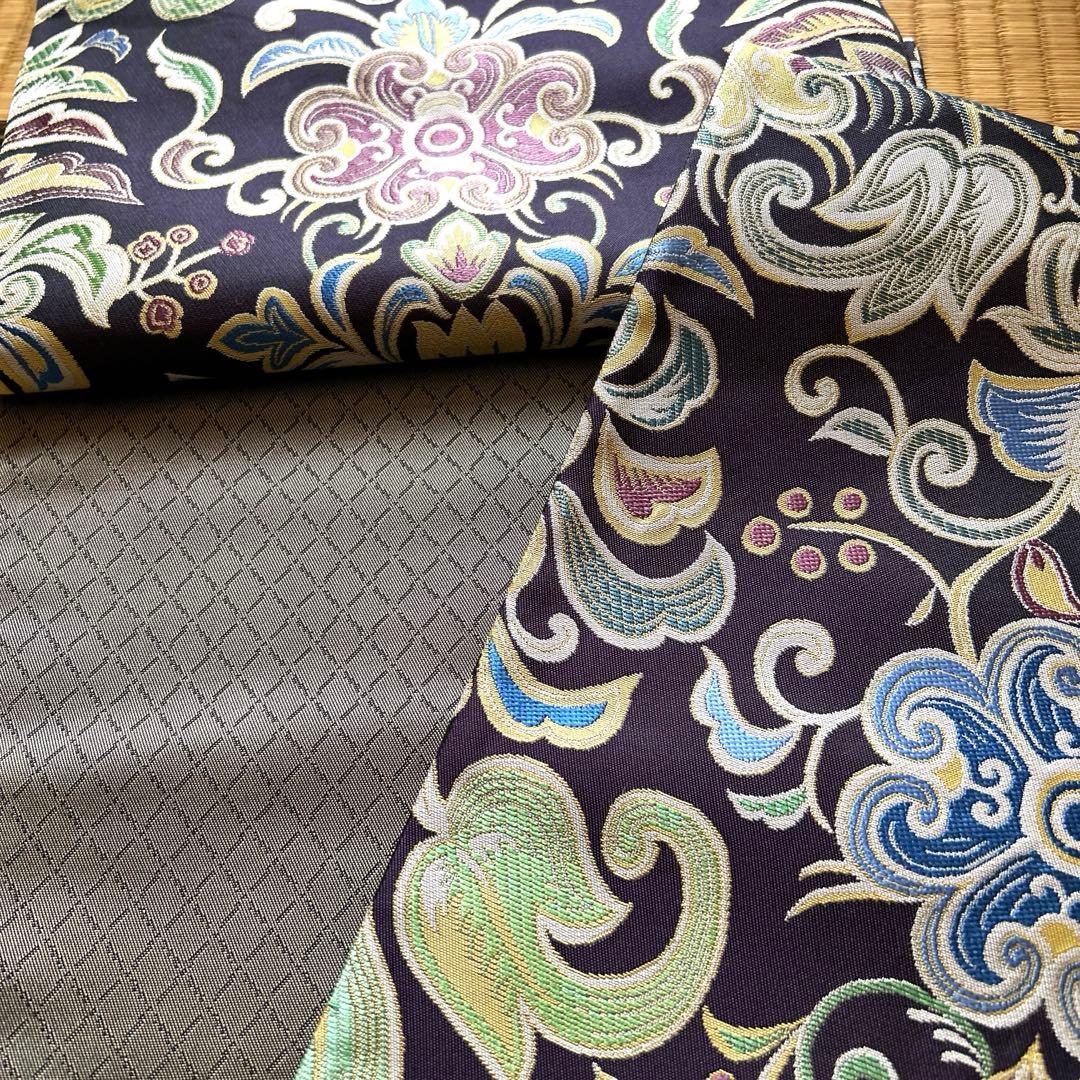 西陣織袋帯未仕立品（株）大光　 濃紫地大柄唐花蔓文　新品 芯入仕立代込み