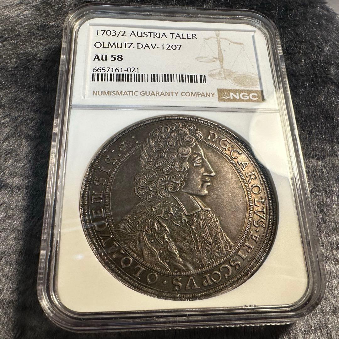 1703/2年 オルムッツ主教区 ターレル銀貨 NGC AU58