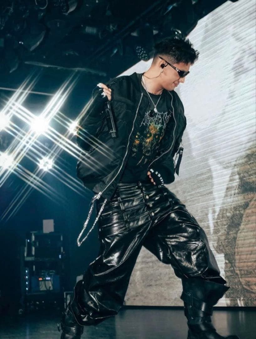 REBEL WAVE 多重 ウエスト サルエル エナメル パンツ 黒