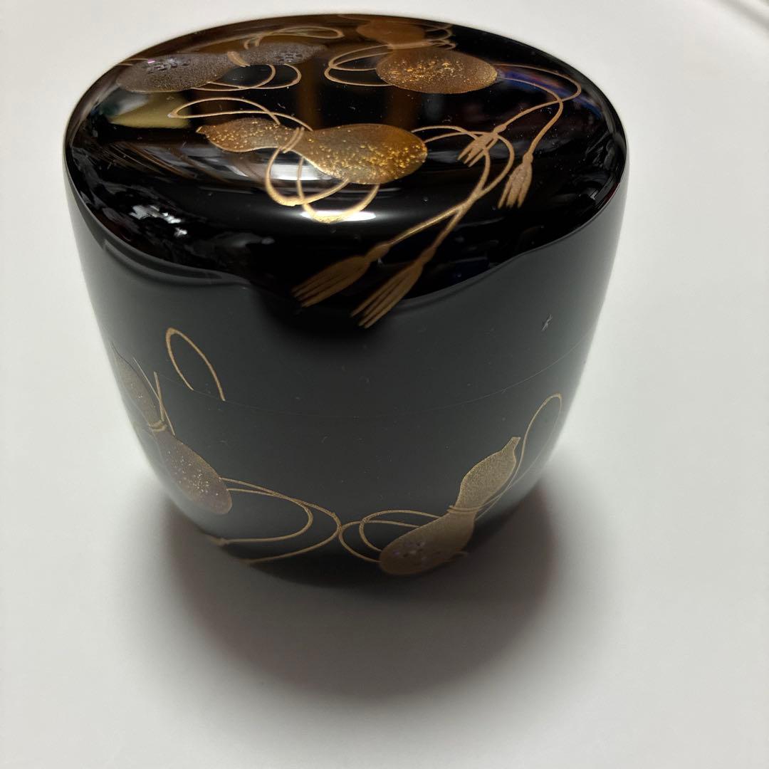 治峰 黒い棗 なつめ 金箔模様 木箱付き
