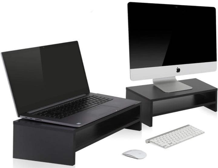 2台セット＆スタイリッシュでお洒落❣2段式で大収納♪❤天然木製モニターラック