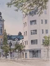 【真作】版画　織田義郎　リトグラフ　横浜開港記念会館（ジャックの塔）　Y173