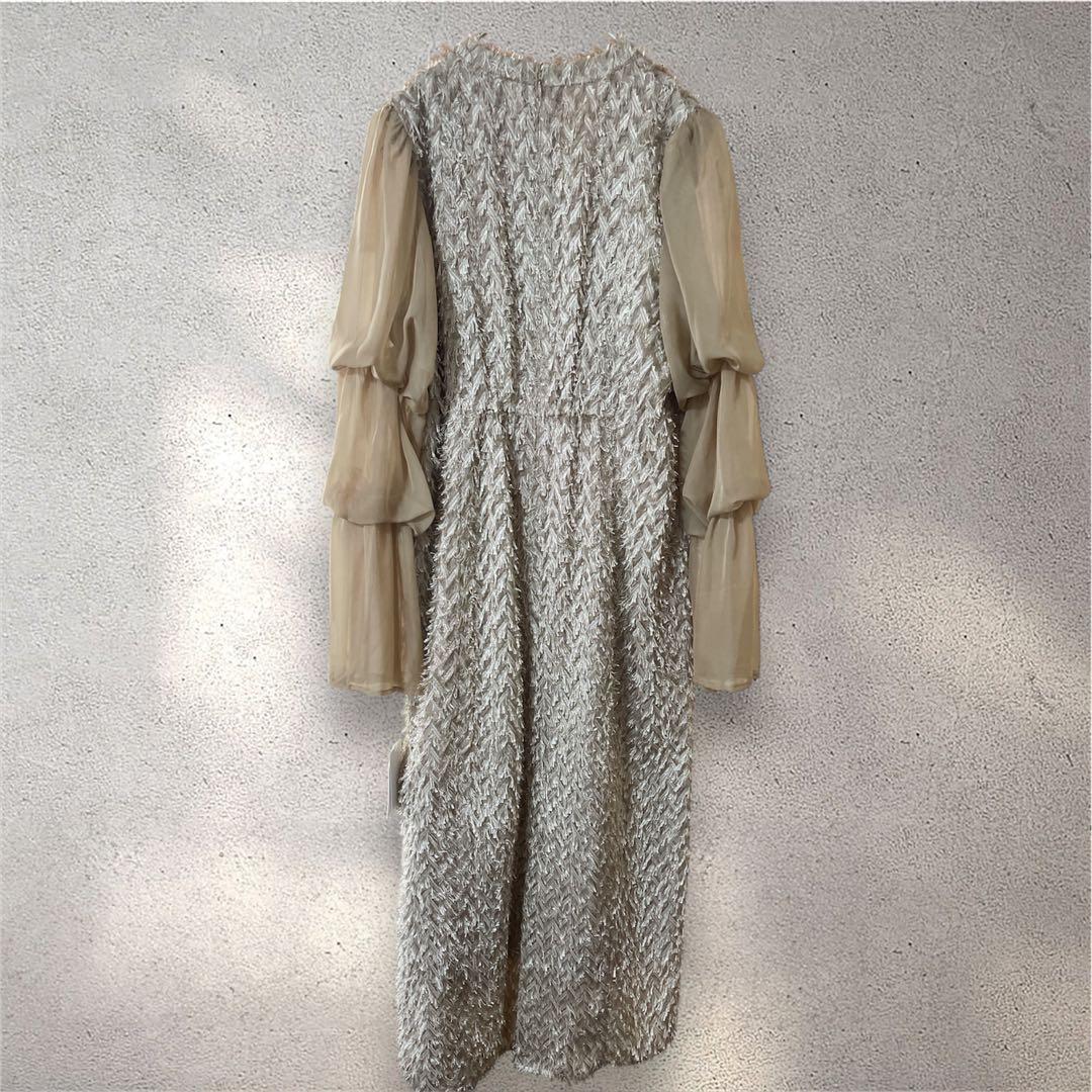 【新品未使用】デザインスリーブシャギードレス 結婚式お呼ばれオケージョンドレス