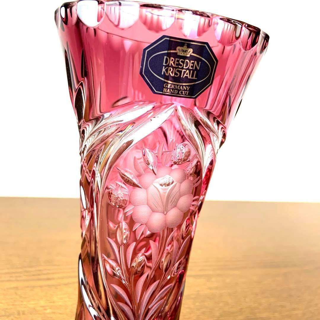新品 ドイツ製 ドレスデン クリスタル ガラス 切子 花瓶 フラワーベース