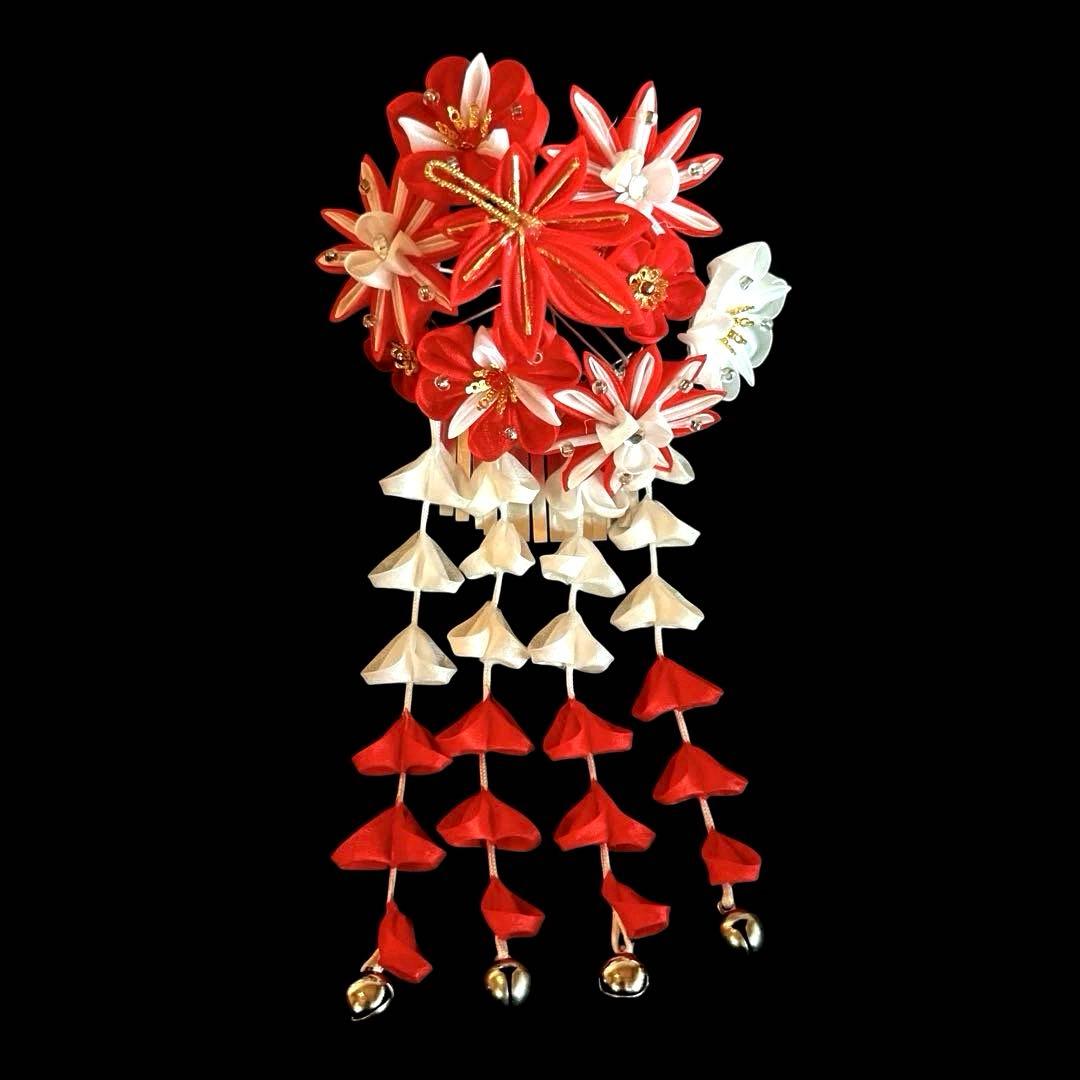 勝山髪飾り 七五三 7歳 (赤) 紅葉