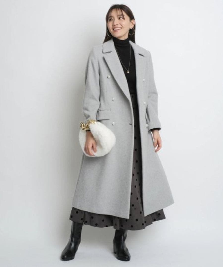 完売品♡ジャスグリッティ ウール パールボタンチェスターコート バックベルト