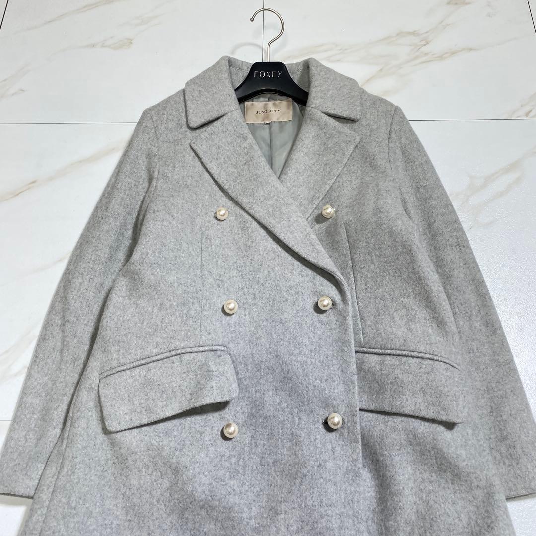 完売品♡ジャスグリッティ ウール パールボタンチェスターコート バックベルト