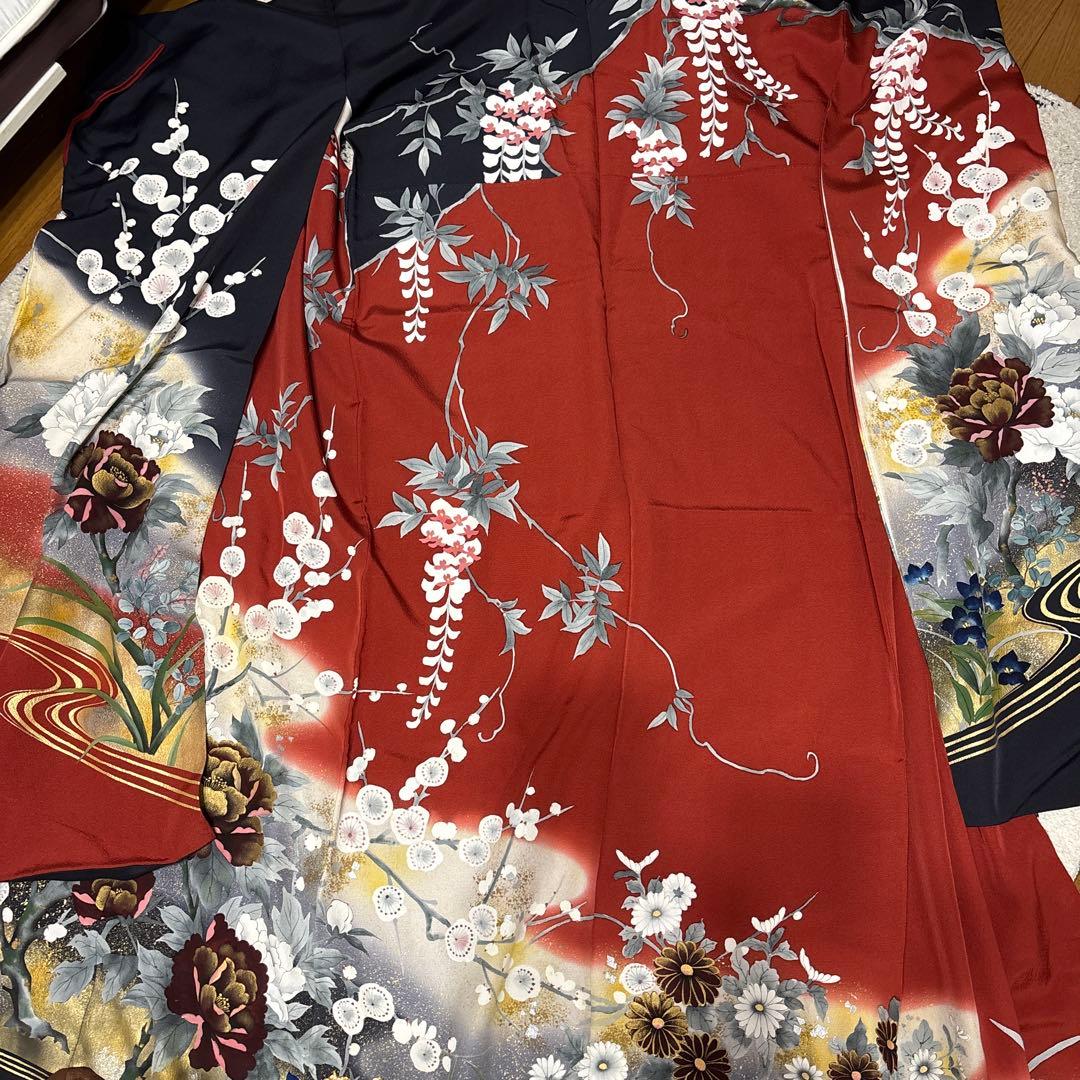 現在最安値　振袖 赤黒金牡丹【Lサイズ相当】古典